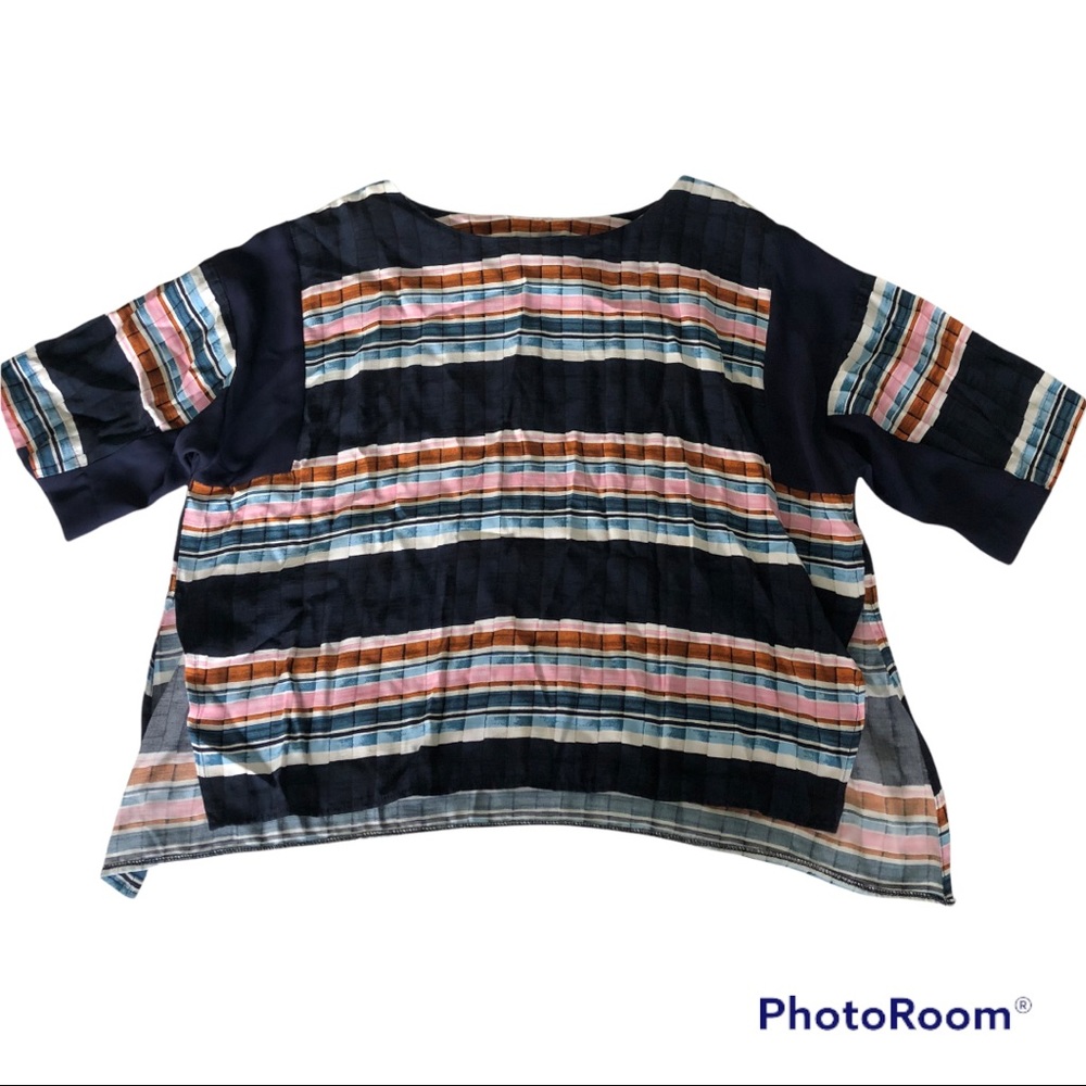 Topshop navy white pink blue orange stripe blouse